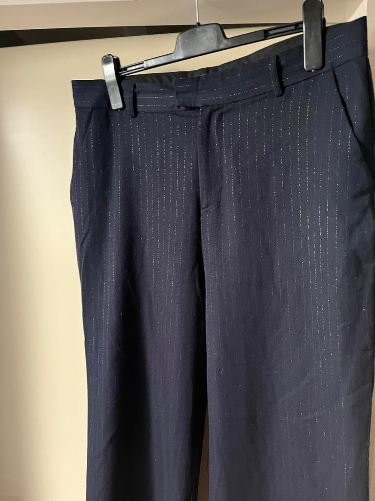 Donkerblauwe pantalon met goude streep (XXL), Kleding | Dames, Maat 38/40 (M), Blauw, Ophalen of Verzenden, Zo goed als nieuw