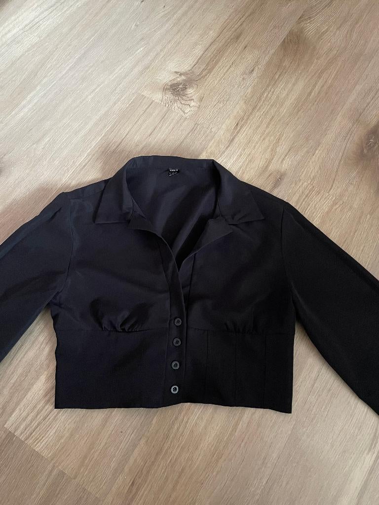 Zgan cropped blouse met strik achterkant, Kleding | Dames, Blouses en Tunieken, Zwart, Maat 42/44 (L), Ophalen of Verzenden, Zo goed als nieuw
