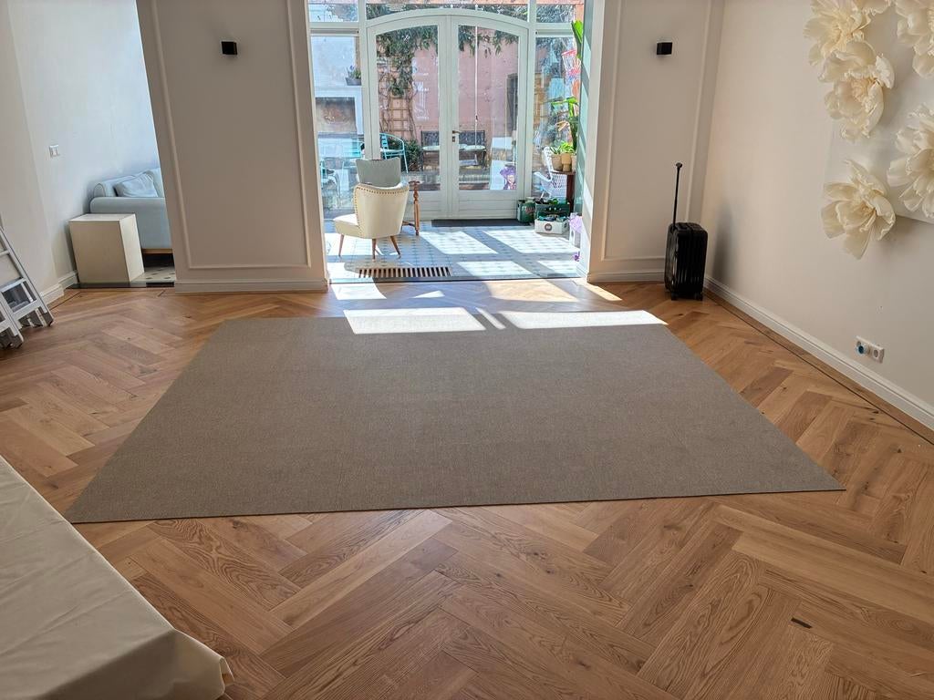 Tapijttegels beige/naturel 18M2, Huis en Inrichting, Stoffering | Tapijten en Kleden, Ophalen, Gebruikt, 50 tot 100 cm, Beige