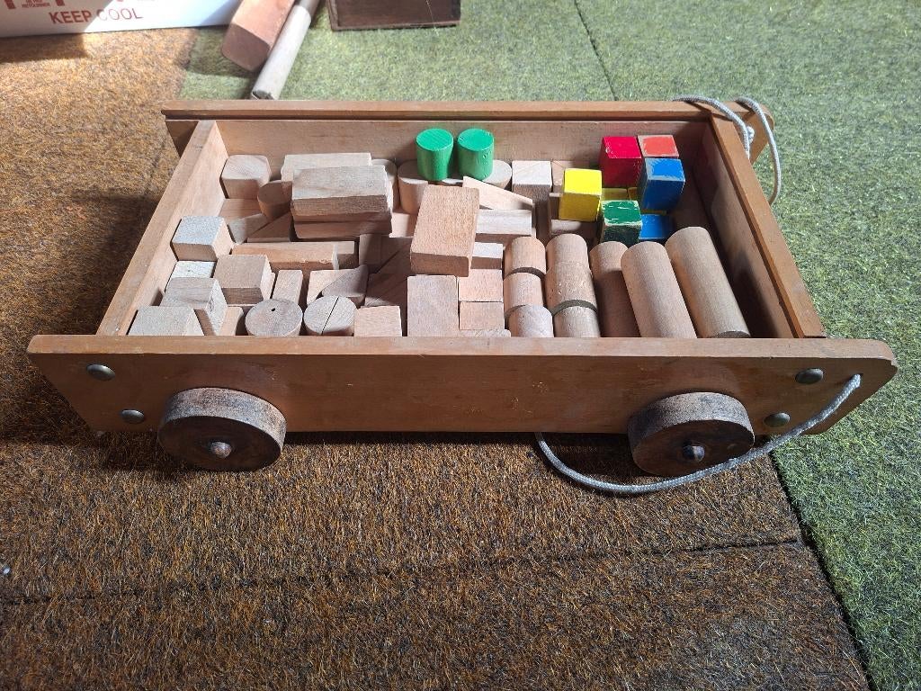 Houten speelgoed, karretje, blokken, Ophalen, Gebruikt, Duw- of Trekspeelgoed