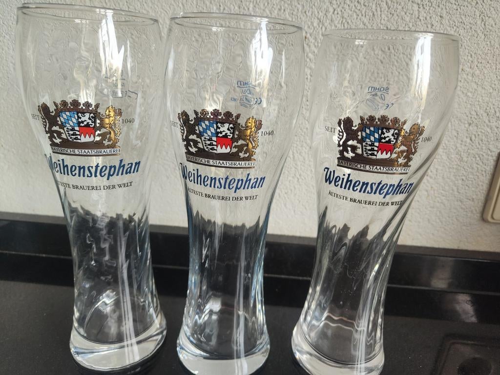 3 Weihenstephan Bayerisch Staatsbrauerei bierglazen 0.5 L, Ophalen of Verzenden, Zo goed als nieuw, Glas of Glazen, Overige merken
