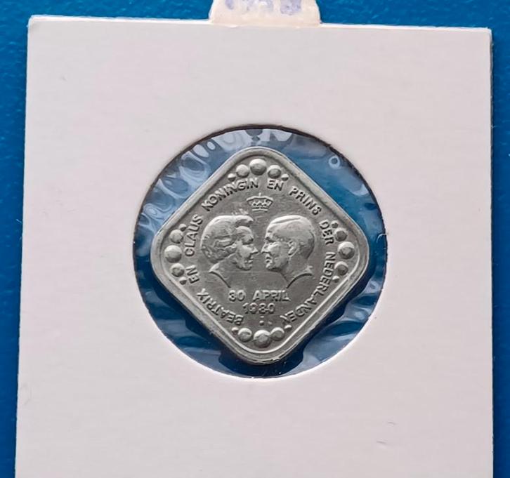 5 cents 1980 - Inhuldiging  Koningin Beatrix & Prins Claus, Postzegels en Munten, Penningen en Medailles, Overige materialen, Nederland