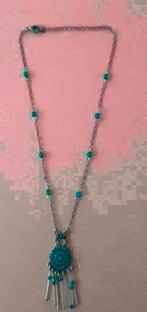 Ketting met turkooise steentjes 45 cm, Ophalen of Verzenden, Zo goed als nieuw, Zilver, Overige materialen