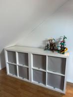 Als nieuw! 2 Ikea Kallax kast wit & 8 grijze opberg bakken., Ophalen, Zo goed als nieuw, 25 tot 50 cm