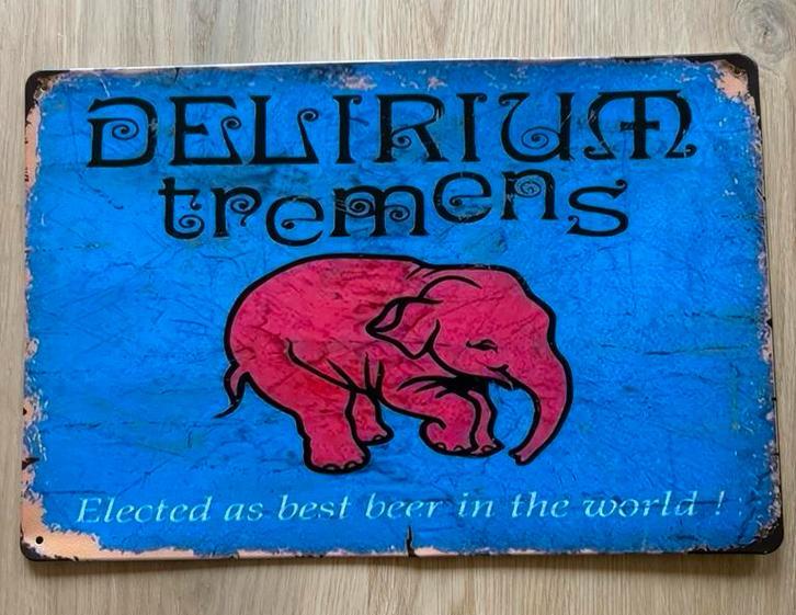 Prachtig vintage bord Delirium Tremens (30x20), Verzamelen, Biermerken, Ophalen of Verzenden, Zo goed als nieuw, Reclamebord, Plaat of Schild