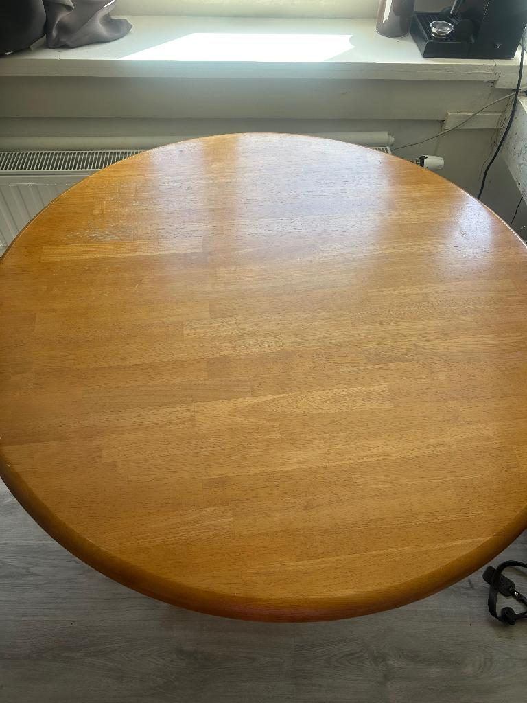 Ronde houten tafel, Ophalen, Gebruikt, Rond, Vier personen
