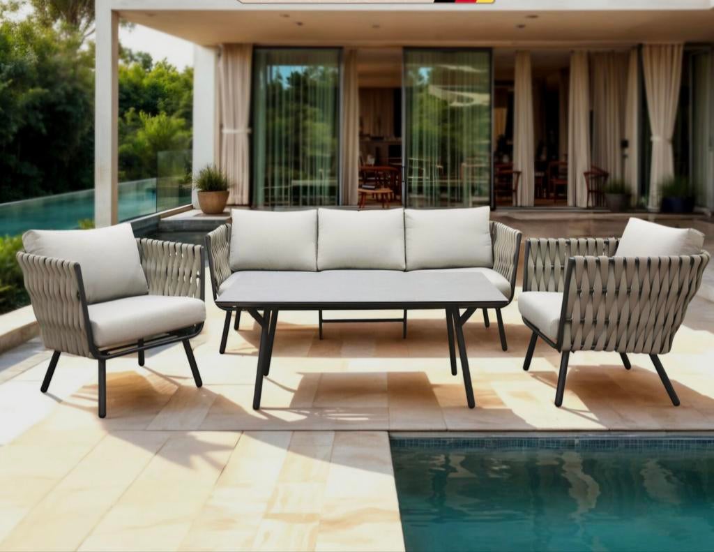 Rope loungeset taupe, Tuin en Terras, Tuinsets en Loungesets, 5 zitplaatsen, Bank, Ophalen of Verzenden, Loungeset