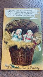 Humor.Te bezorgen bij pappa. Tweeling in mand met stro., Ophalen of Verzenden, Voor 1920, Ongelopen, Overige thema's