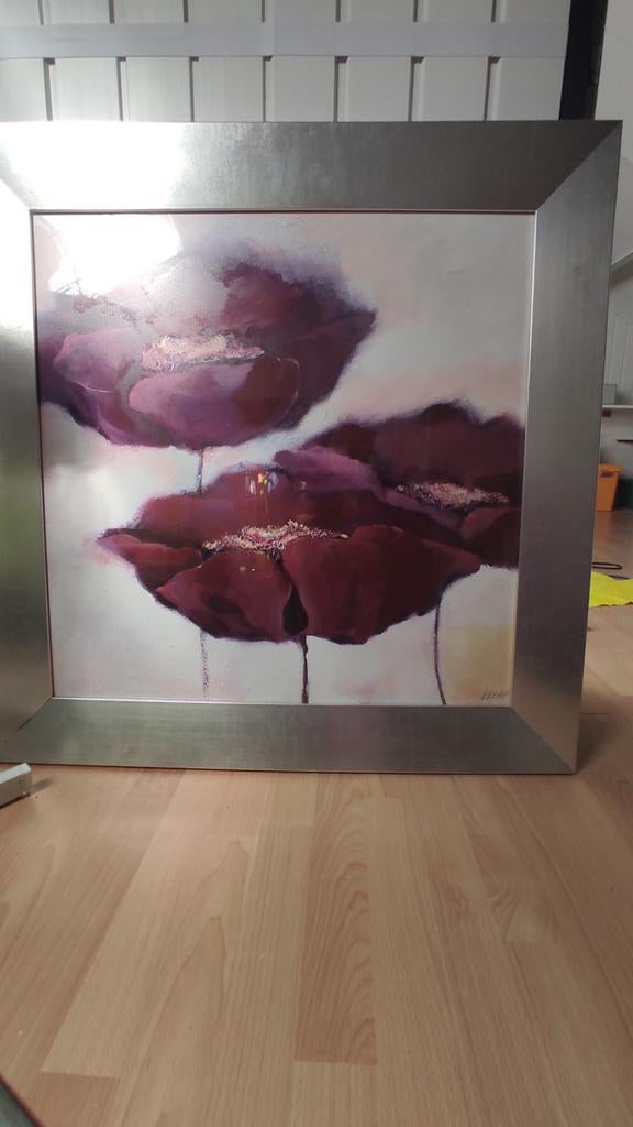 Schilderij met abstracte klaprozen - 88x88 cm, Antiek en Kunst, Ophalen of Verzenden