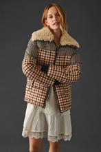 Halfseizoensjack met ruitpatroon en teddykraag, Kleding | Dames, Ophalen, Zo goed als nieuw, Maat 36 (S), Bruin