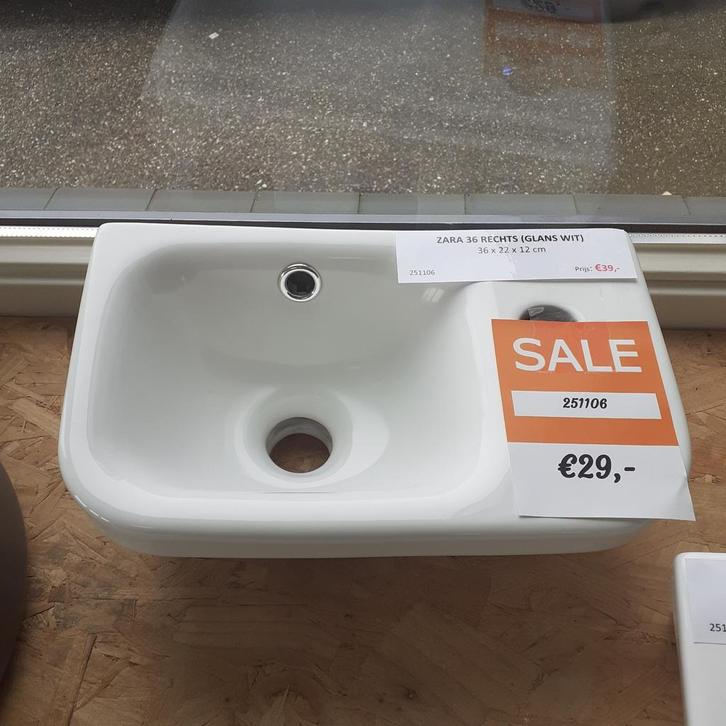 LAATSTE! Zara 36 rechts, glans wit, toiletfontein, waskom, Huis en Inrichting, Woonaccessoires | Overige, Nieuw, Ophalen of Verzenden