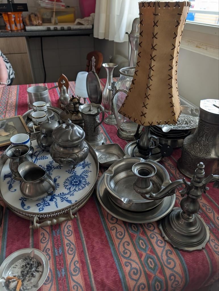 Diverse collectie tinnen voorwerpen, Antiek en Kunst, Ophalen