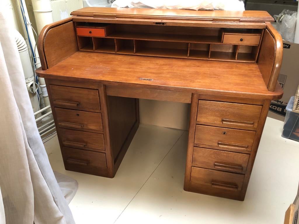 Houten Secretaire bureau met rolluik, Ophalen, Gebruikt