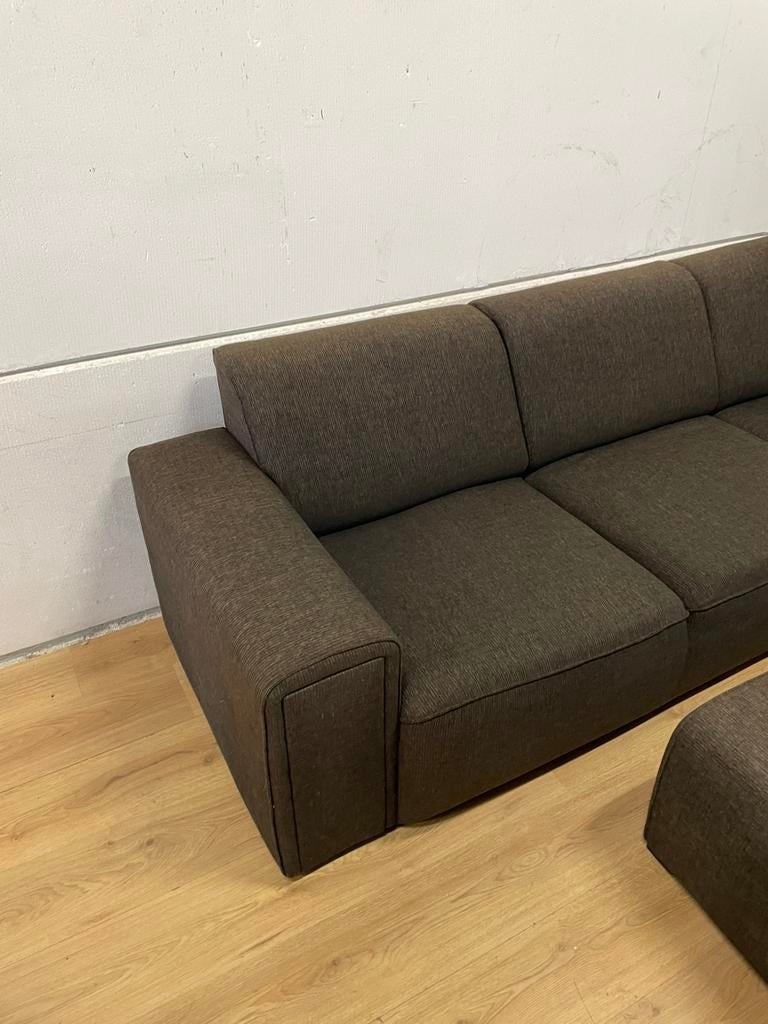 Mooie luxe bruine hoekbank met hocker - GEREINIGD!!!, Huis en Inrichting, Banken | Bankstellen, Ophalen, 250 tot 300 cm, Luxe