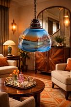 Handbeschilderde glazen hanglamp, in Art Deco stijl €49 vast, Ophalen of Verzenden
