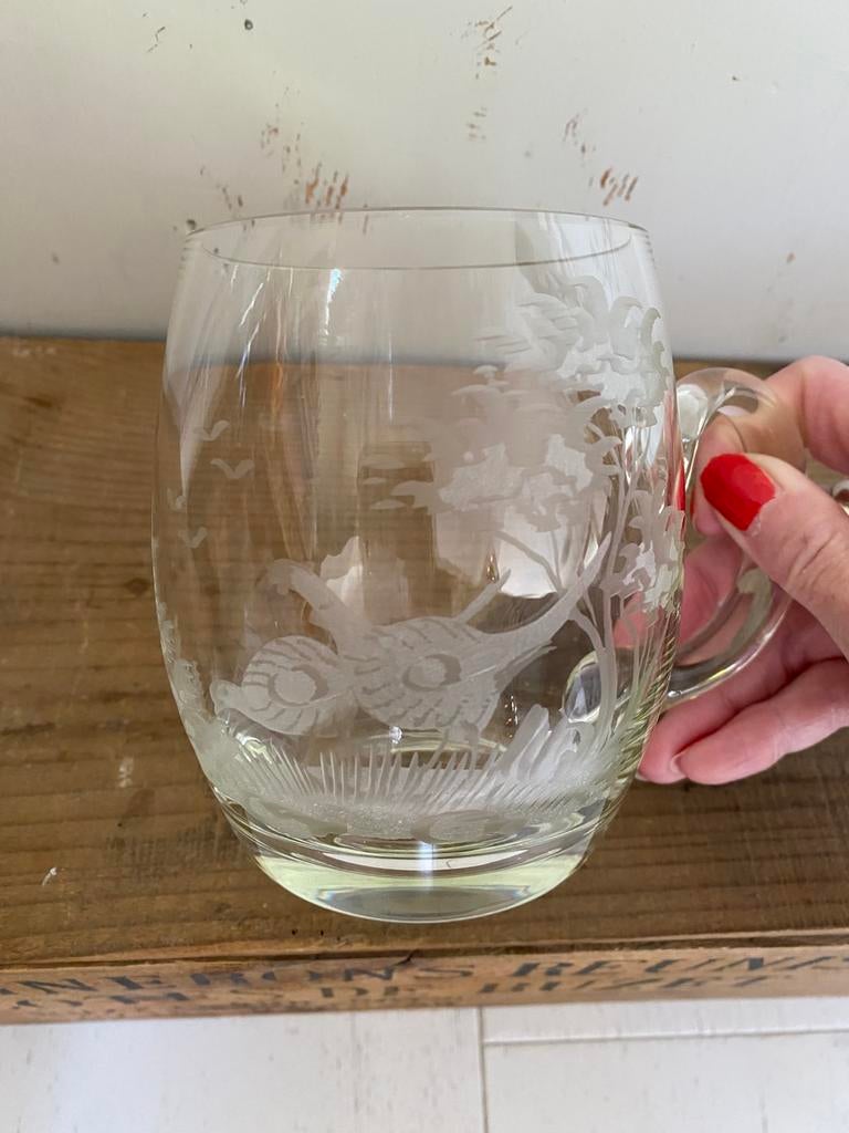 Prachtig gegraveerd vintage glas jachttafereel, Ophalen of Verzenden, Zo goed als nieuw, Bierglas