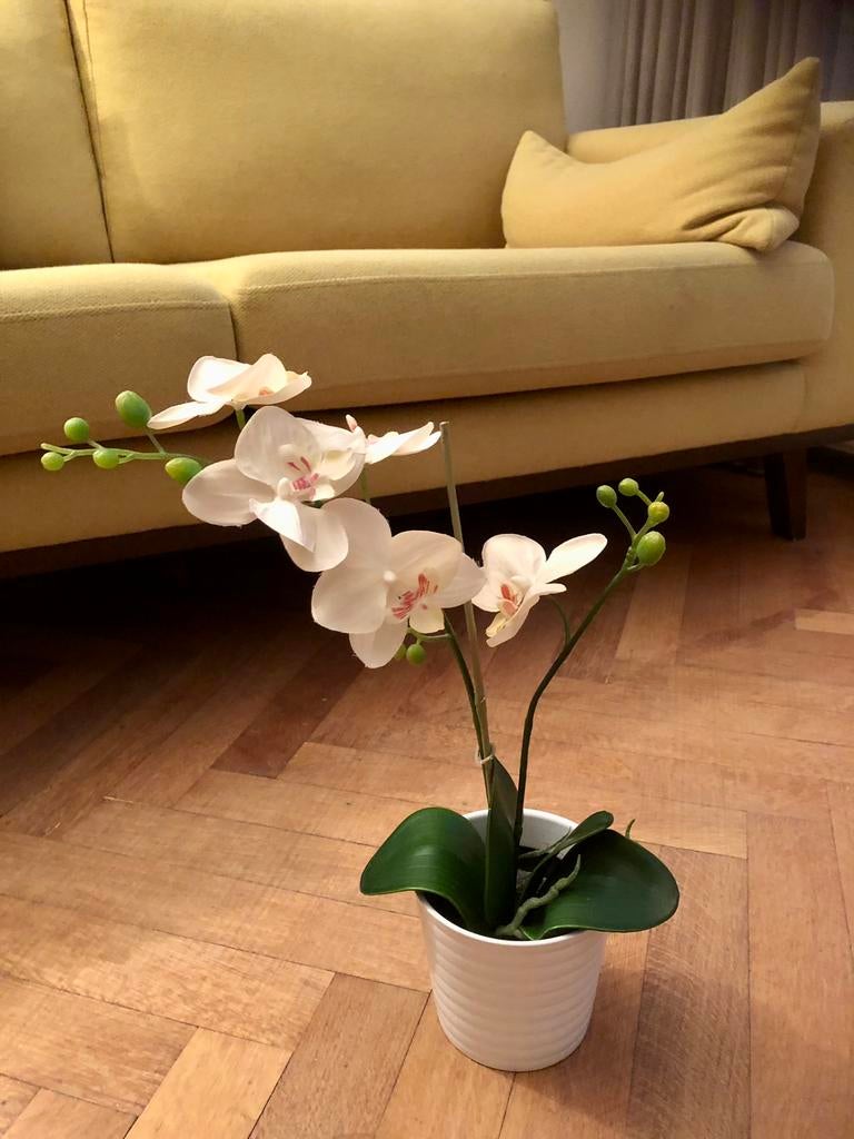 Orchidee (kunstplant) met pot - als nieuw!, Binnen, Kunstplant, Ophalen of Verzenden, Kunststof