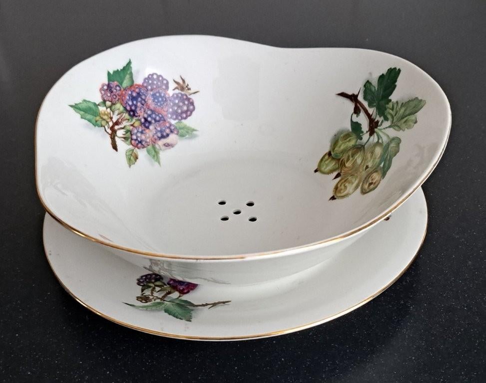 Vintage fruitschaal met schotel, Porselein of Keramiek, Schaal, Ophalen of Verzenden, Zo goed als nieuw