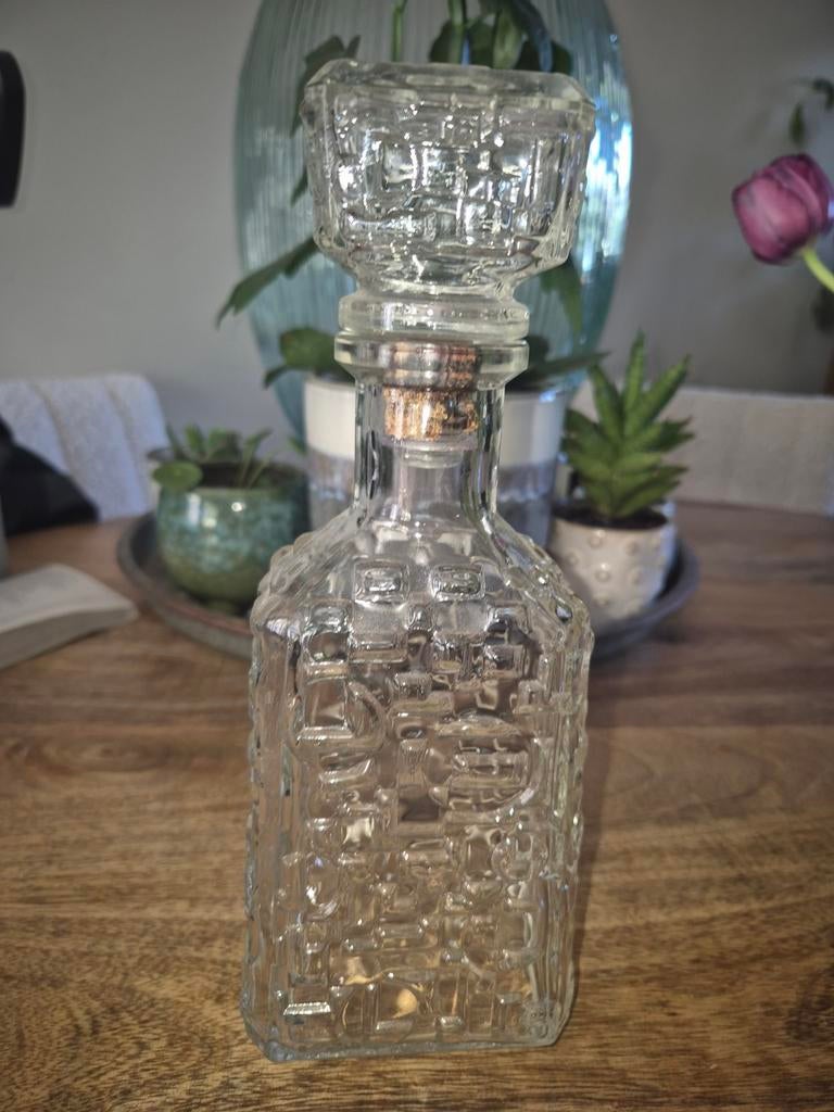 Vintage Bauhaus Karaf - Geometrisch Geperst Glas, Ophalen of Verzenden