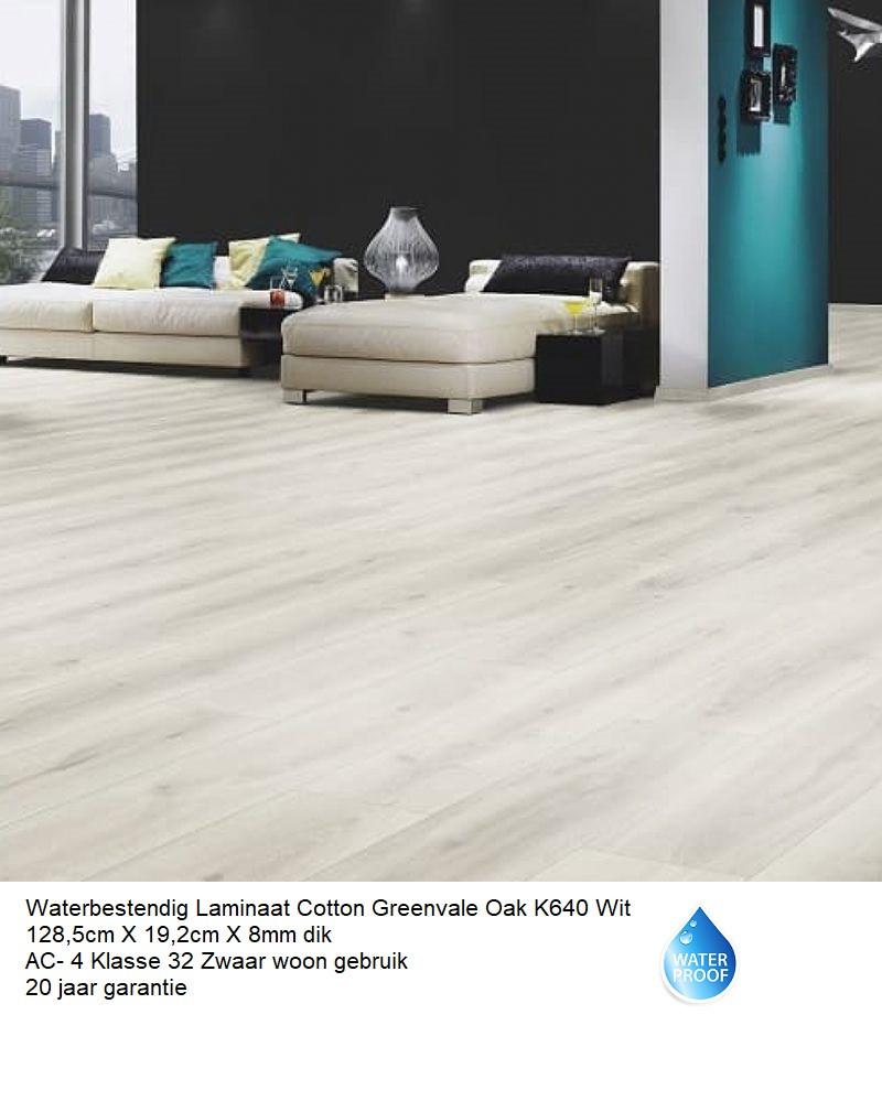 Waterbestendig Laminaat Cotton Greenvale Wit K640 8mm dik, 75 m² of meer, Wit, Nieuw, Ophalen of Verzenden