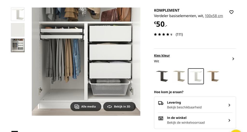 Kastverdeler ikea pax kast, Ophalen, Gebruikt, 50 tot 100 cm, Minder dan 100 cm