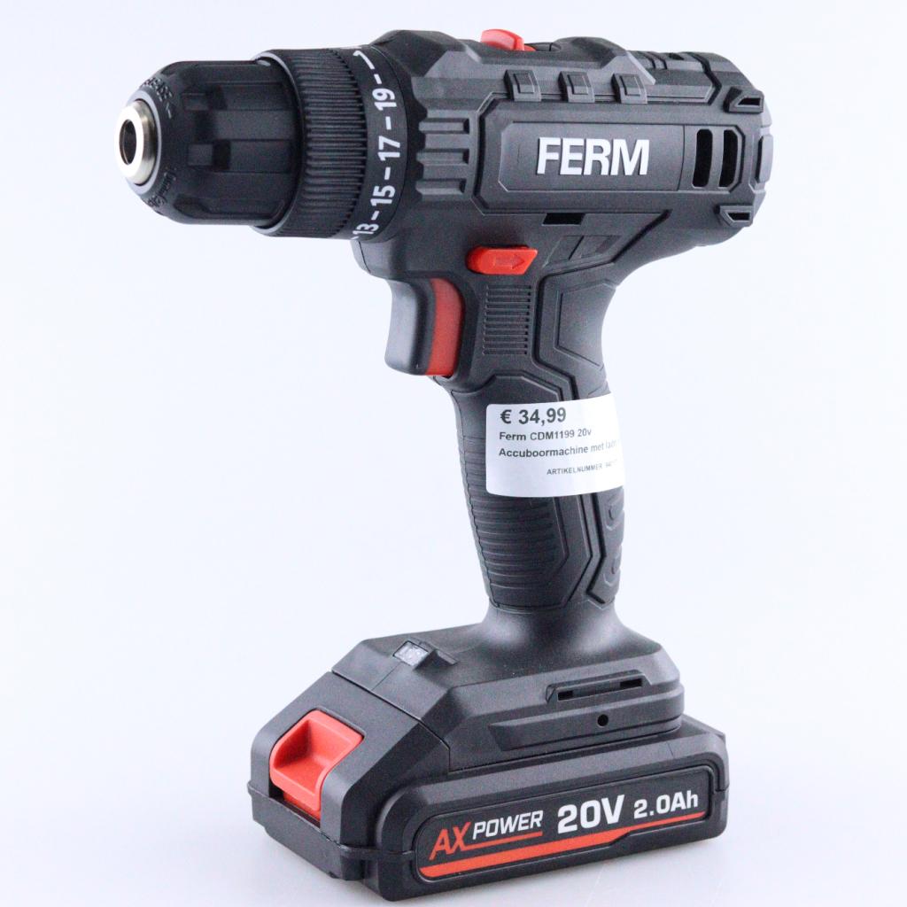 Ferm CDM1199 20v Accuboormachine met lader en accu, Ferm, Zo goed als nieuw, Support@ferm.com, Ferm B.V., Merwehaven 23, 
2984 AG Ridderkerk
Netherlands