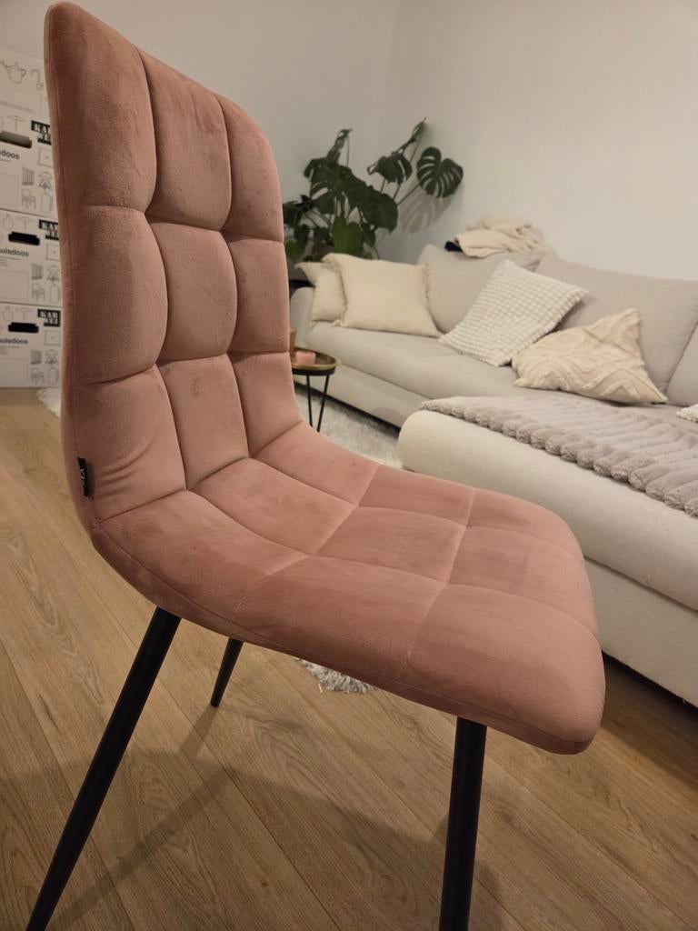 Set van 4 eetkamerstoelen, velvet oud roze, Huis en Inrichting, Stoelen, Ophalen, Gebruikt, Overige kleuren, Vier