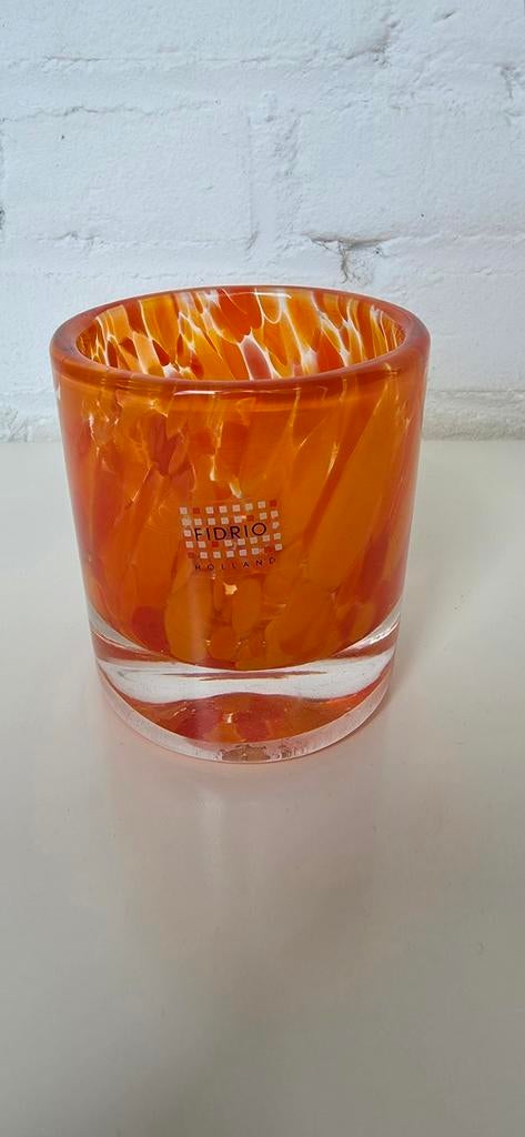 Erg mooie, glazen waxinelicht houder van Fidrio Holland, Ophalen of Verzenden, Zo goed als nieuw, Glas, Oranje