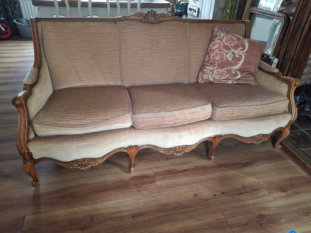 Antieke Barok Bank 3-zits, Huis en Inrichting, Banken | Bankstellen, Ophalen of Verzenden
