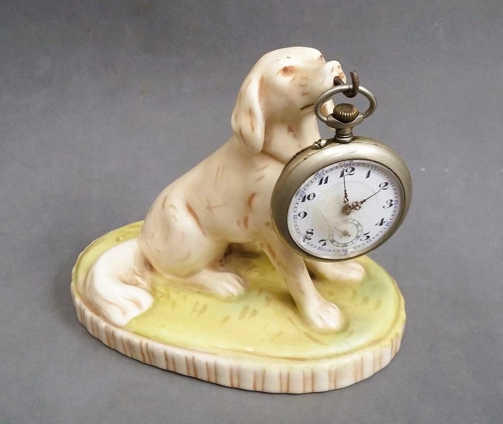 1920 Art Deco Keramiek Beeld Port Montre Zakhorloge Houder, Ophalen of Verzenden