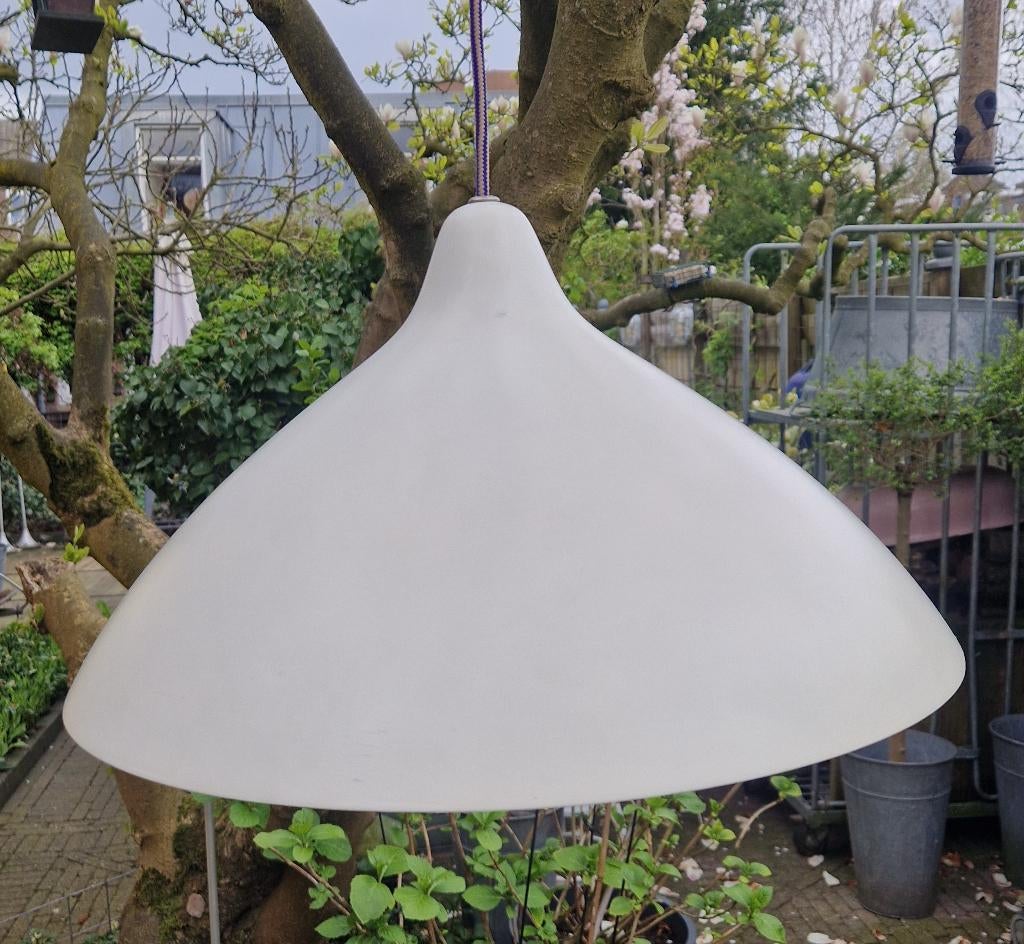 Vintage Orno hanglamp wit, ontwerp Lisa Johansson-Pape IZGST, Gebruikt, Ophalen of Verzenden, Metaal, Minder dan 50 cm