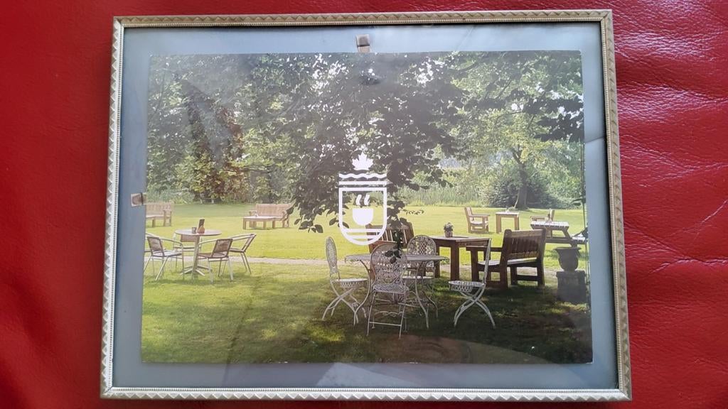 Groot antiek zilver kleur fotolijstje bol glas witte rand., Antiek en Kunst, Ophalen of Verzenden