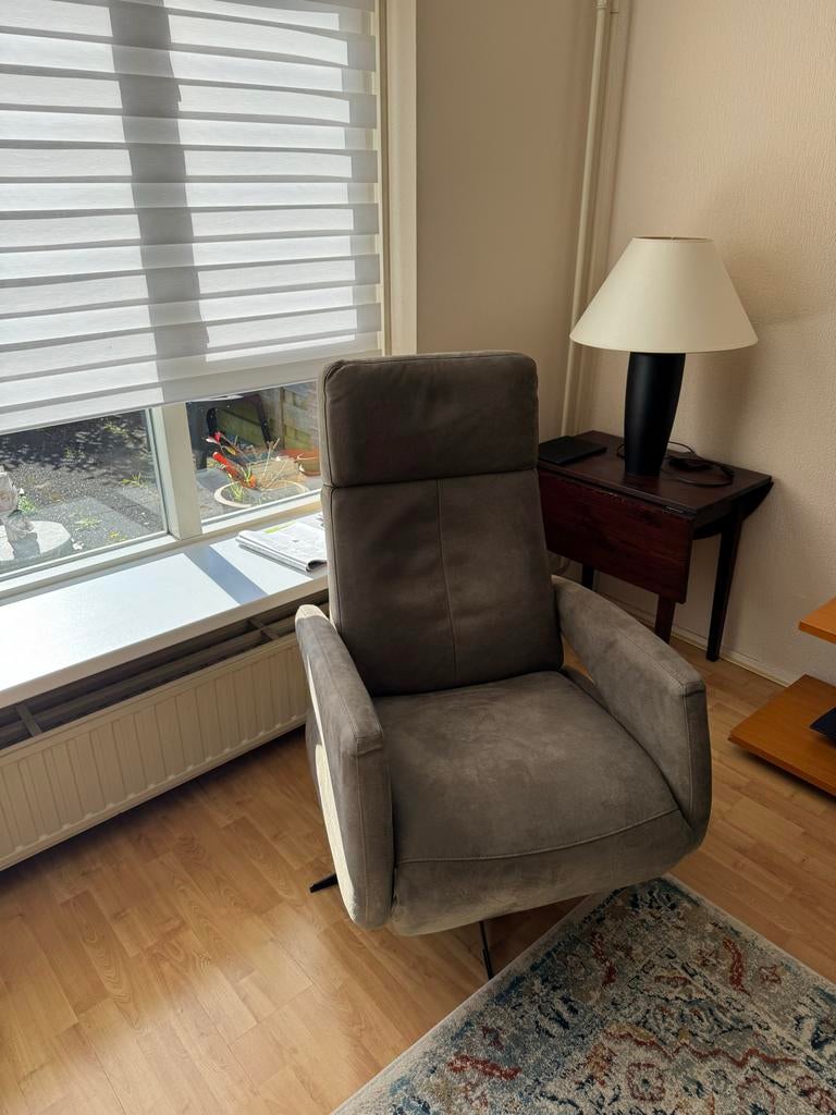 Comfortabele Relaxstoel - Groen-grijs Stof, Ophalen, Gebruikt, 75 tot 100 cm, Stof