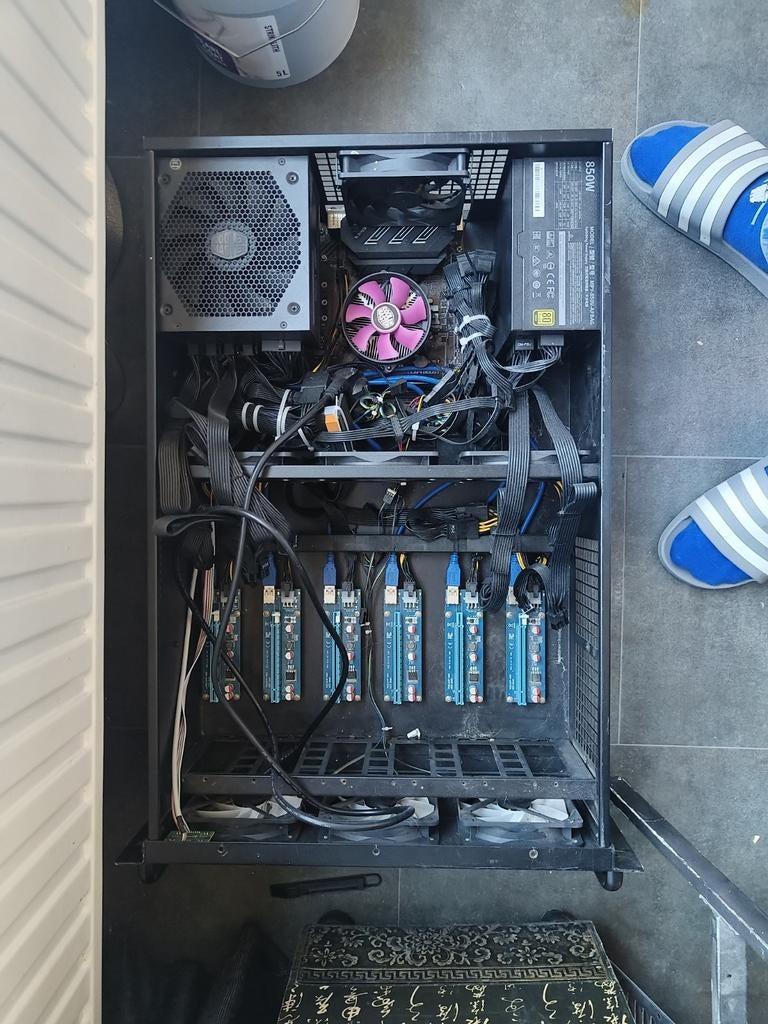 Mining Rig voor 6 GPU met Moederbord en 2 Voedingen, Ophalen of Verzenden