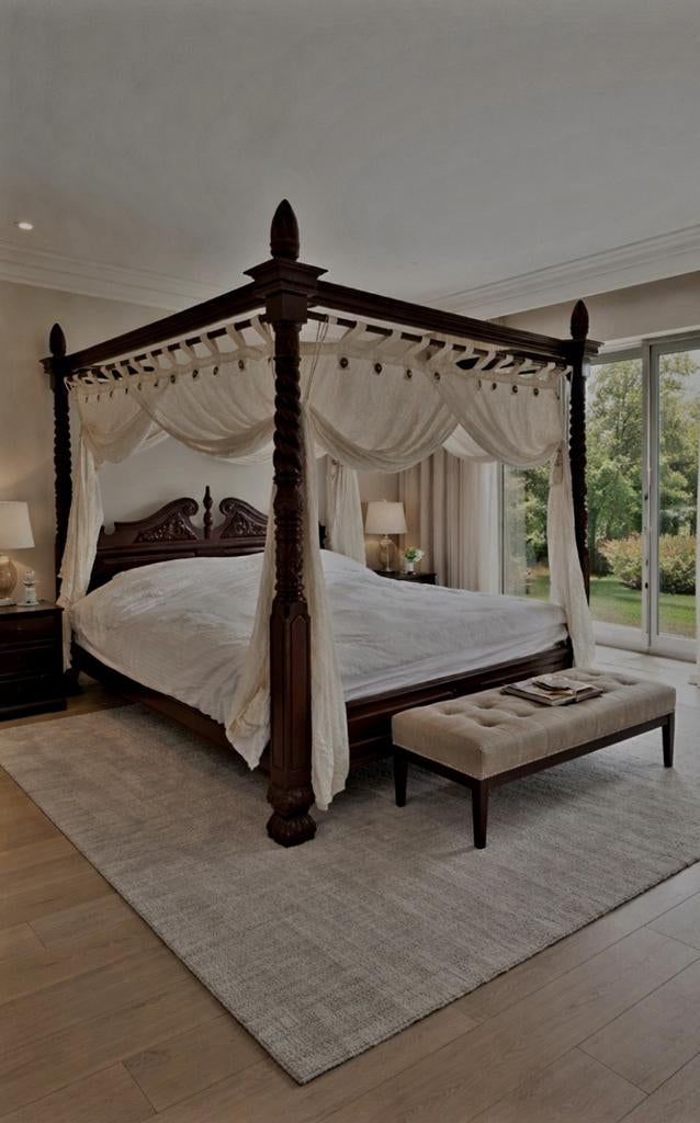 Indonesisch houtsnijwerk hemelbed 2 pers., Ophalen, Gebruikt, Bruin, Tweepersoons