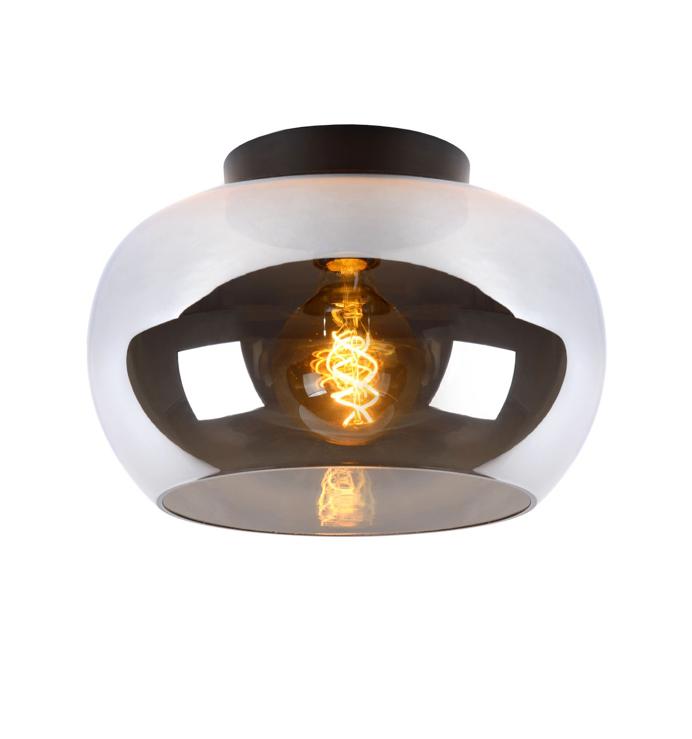 ZGAN: PRAXIS Lucide plafondlamp judi zwart gerookt glas, Huis en Inrichting, Ophalen, Zo goed als nieuw, Glas