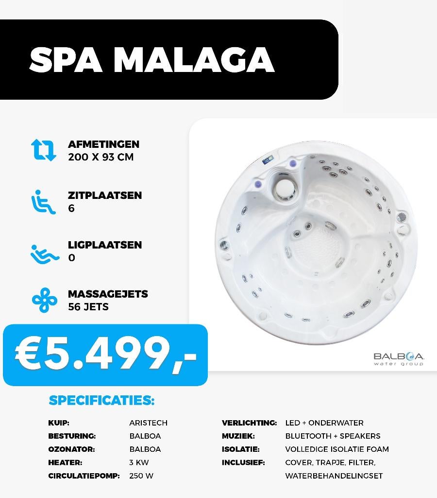 Spa Malaga – 7 pers ronde jacuzzi – 200x93cm–41 jets!, Ophalen, Nieuw