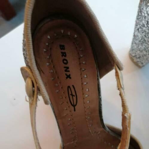 Bronx feestelijke zilver glitter schoenen met beige 37 29537, Bronx, Pumps, Overige kleuren, .