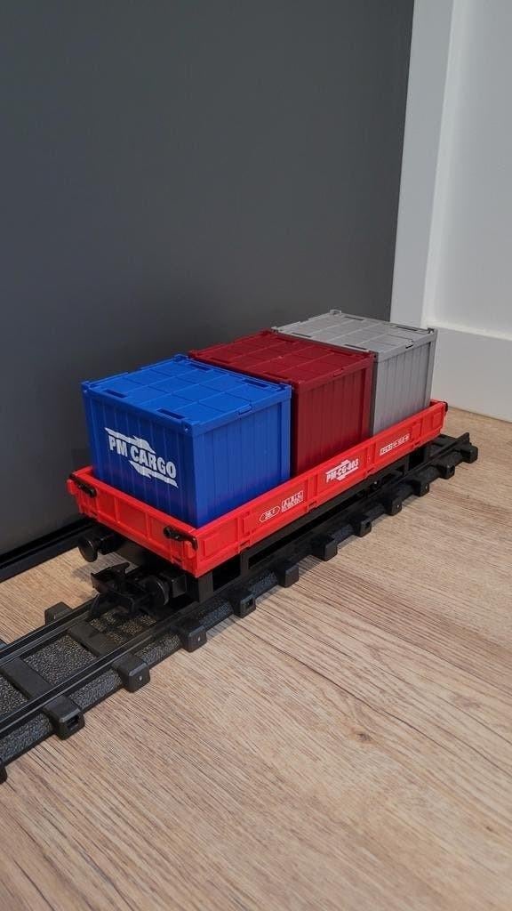 Playmobil 4126 platte trein wagon met containers Igb rails, Kinderen en Baby's, Speelgoed | Playmobil, Ophalen of Verzenden, Zo goed als nieuw