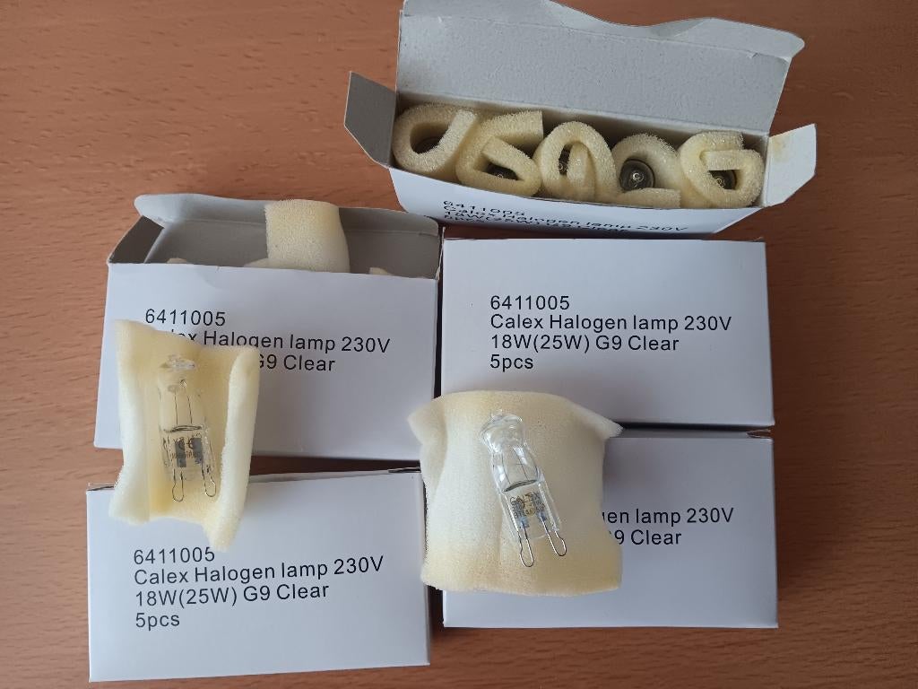 doosje á 5 stuks Calex G9 Halogeen lamp 230V 18W(25W) helder, Huis en Inrichting, Lampen | Losse lampen, Ophalen, Nieuw, Overige fittingen