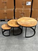 LEEGVERKOOP ACTIE: Salontafel set van 3 Rond - Zwart & Hout, Huis en Inrichting, Tafels | Salontafels, 50 tot 100 cm, Rond, Nieuw