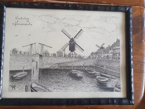 Haventje in Heusden monogram Cees Maes, Antiek en Kunst, Ophalen