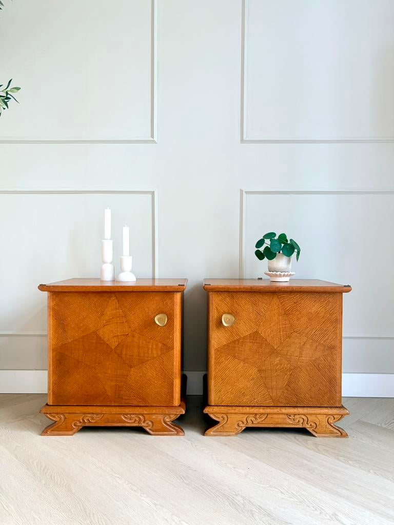 💛 Vintage set nachtkastjes retro jaren ‘50 / ‘60 kast, Ophalen, Zo goed als nieuw, Minder dan 45 cm