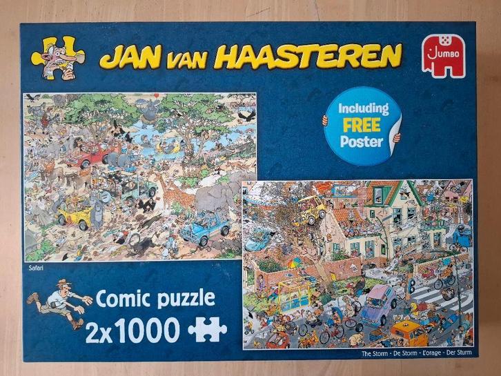 Jan van Haasteren - Safari en De Storm (2x 1000 stukjes), Hobby en Vrije tijd, Denksport en Puzzels, Zo goed als nieuw, 500 t/m 1500 stukjes