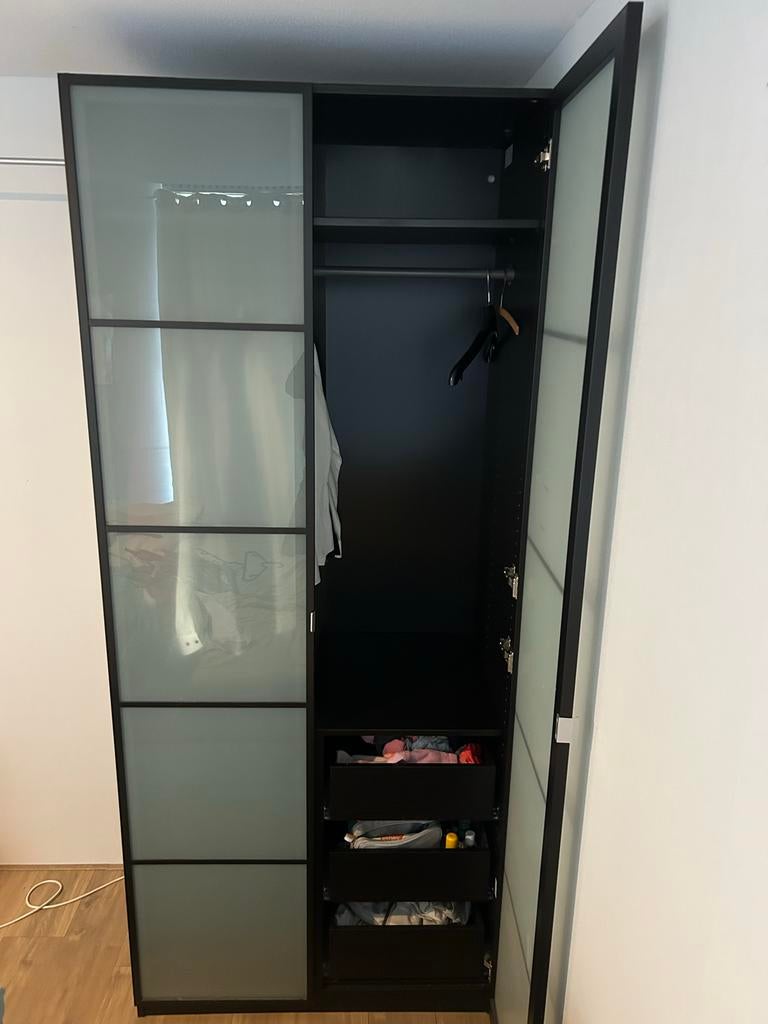 Ikea Pax Kast - Zwart met glazen deuren (236x100x60cm), Huis en Inrichting, Kasten | Kledingkasten, Ophalen, Gebruikt, 200 cm of meer
