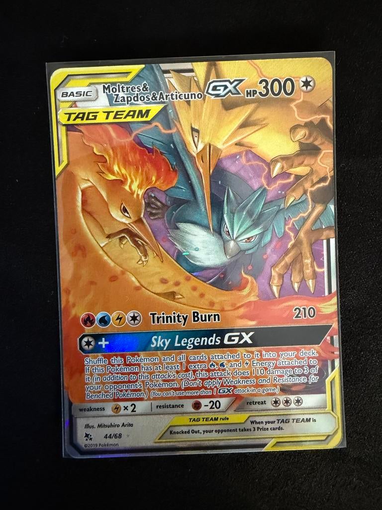 Moltres & Zapdos & Articuno GX Tag Team NM/M Pokémon Kaart, Ophalen of Verzenden, Zo goed als nieuw, Losse kaart