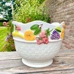 Bloempot met fruitdecor grote bloempot aardewerk met fruit, Tuin en Terras, Bloempotten, 25 tot 40 cm, Gebruikt, Rond, Binnen