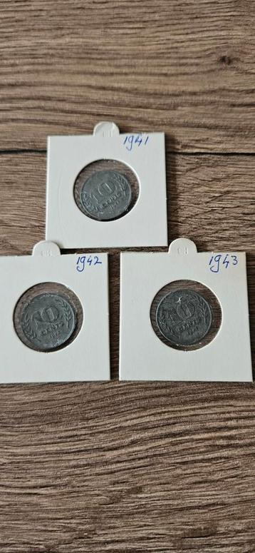 Zinken 10 cent stukken compleet 1941/1942/1943 prachtig + beschikbaar voor biedingen