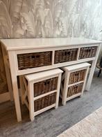Witte sidetable + 2 nachtkastjes met lades en mandjes, Huis en Inrichting, Tafels | Sidetables, Ophalen, Gebruikt, 100 tot 150 cm