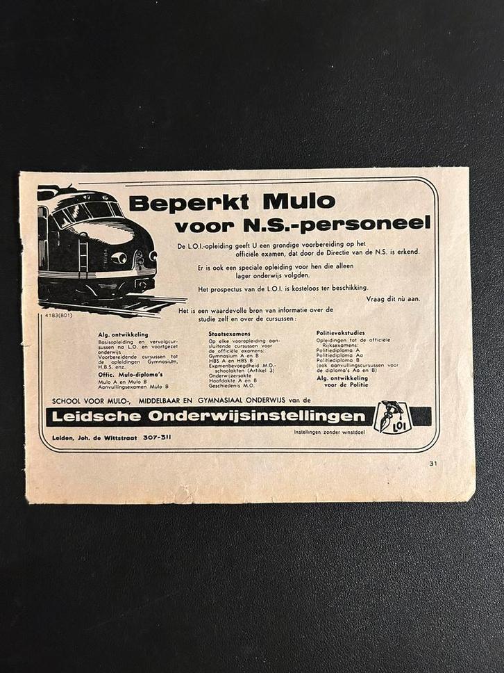Knipsel LOI ‘Beperkt MULO voor NS-personeel’ (1960), Verzamelen, Spoorwegen en Tramwegen, Zo goed als nieuw, Trein, Ophalen of Verzenden